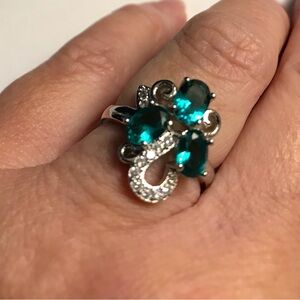 Aqua Apatite Stamped 925 Sterling Silver Ring
